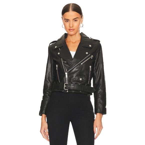 NWT DEADWOOD Joan in Black Leather Motorcycle Moto Jacket Fr 38 / US 6 - Picture 3 of 13